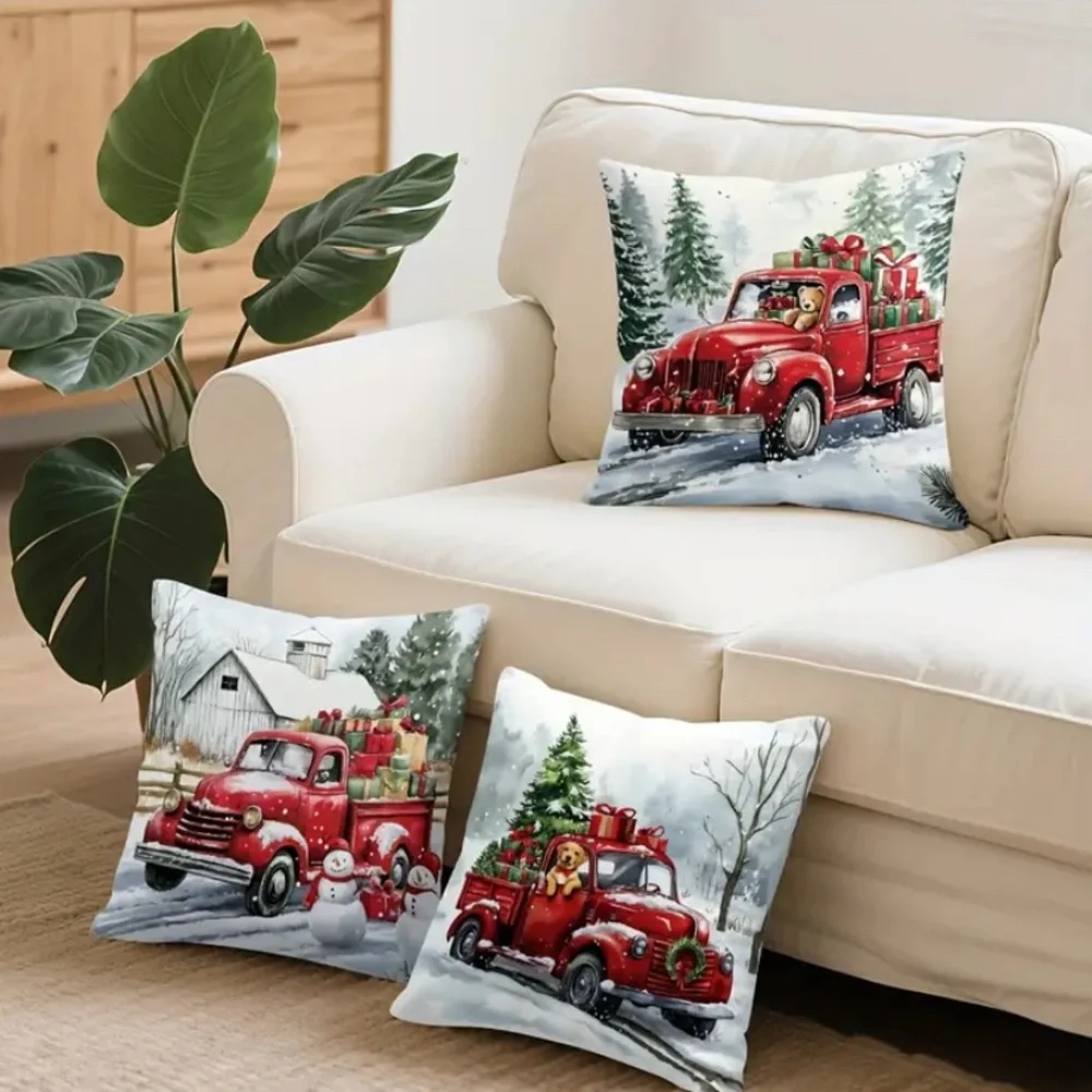 (New in Bag) Festive Red Truck Holiday Pillow Covers